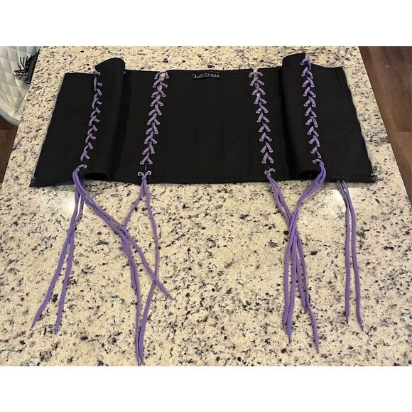 Daisy corsets Women's Black Patent Lace-up Skirt W/Lt Purple Lacing - Picture 4 of 6
